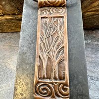 Two Trees Copper Pendant, Irish Celtic Spirals, Hand Carved, Intertwined in Love, 7th Anniversary, Leather & Vegan Cords, Long Tree Necklace