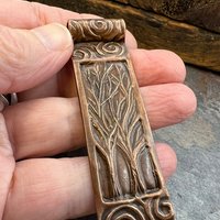 Two Trees Copper Pendant, Irish Celtic Spirals, Hand Carved, Intertwined in Love, 7th Anniversary, Leather & Vegan Cords, Long Tree Necklace