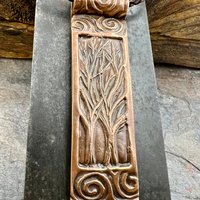 Two Trees Copper Pendant, Irish Celtic Spirals, Hand Carved, Intertwined in Love, 7th Anniversary, Leather & Vegan Cords, Long Tree Necklace