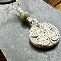 Four Leaf Clover, Sterling Silver, Wax Seal Charm, Connemara Marble, Irish Celtic Jewelry, Pagan Celtic Witch, 4 Leaf, Luck of the Irish