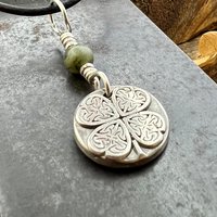 Four Leaf Clover, Sterling Silver, Wax Seal Charm, Connemara Marble, Irish Celtic Jewelry, Pagan Celtic Witch, 4 Leaf, Luck of the Irish