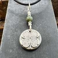 Four Leaf Clover, Sterling Silver, Wax Seal Charm, Connemara Marble, Irish Celtic Jewelry, Pagan Celtic Witch, 4 Leaf, Luck of the Irish