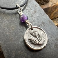 Thistle of Scotland, Sterling Silver, Wax Seal Charm, Scottish Jewelry, Highlander, Scottish Thistle, Amethyst, Outlander Gift, Spirals