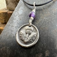Thistle of Scotland, Sterling Silver, Wax Seal Charm, Scottish Jewelry, Highlander, Scottish Thistle, Amethyst, Outlander Gift, Spirals