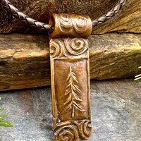 Pine Tree Pendant, Celtic Spirals, Copper Tree Necklace, Evergreen Coniferous Trees, Earthy Rustic Art Jewelry, Hand Carved, Tree of Life