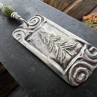 Pine Tree Pendant, Sterling Silver, Connemara Marble, Evergreen Necklace, Pine Cedar Fir, Irish Celtic Spirals, Tree Branches, Handmade Art