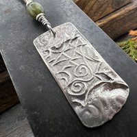Pine Tree Pendant, Sterling Silver, Connemara Marble, Evergreen Necklace, Pine Cedar Fir, Irish Celtic Spirals, Tree Branches, Handmade Art