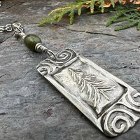 Pine Tree Pendant, Sterling Silver, Connemara Marble, Evergreen Necklace, Pine Cedar Fir, Irish Celtic Spirals, Tree Branches, Handmade Art