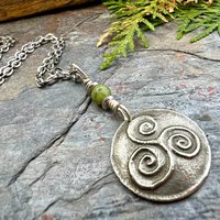 Sterling Silver Triskele Pendant, Triskelion Triple Spiral, Connemara Marble, Irish Celtic Jewelry, Pagan Art, Leather & Vegan Cords, Chains