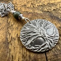 Celtic Tree of Life, Sterling Silver Charm, Connemara Marble, Irish Celtic Jewelry, Domed Sun Necklace, Leather & Vegan Cords, Handmade Art