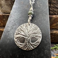 Celtic Tree of Life, Sterling Silver Charm, Connemara Marble, Irish Celtic Jewelry, Domed Sun Necklace, Leather & Vegan Cords, Handmade Art