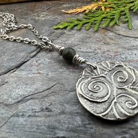 Celtic Tree of Life, Sterling Silver Charm, Connemara Marble, Irish Celtic Jewelry, Domed Sun Necklace, Leather & Vegan Cords, Handmade Art