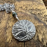 Celtic Tree of Life, Sterling Silver Charm, Connemara Marble, Irish Celtic Jewelry, Domed Sun Necklace, Leather & Vegan Cords, Handmade Art