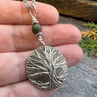 Celtic Tree of Life, Sterling Silver Charm, Connemara Marble, Irish Celtic Jewelry, Domed Sun Necklace, Leather & Vegan Cords, Handmade Art
