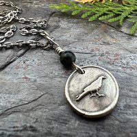 Raven Charm, Sterling Silver, Kilkenny Black Marble, Irish Celtic Jewelry, Wax Seal Charm, Leather & Vegan Cords, Stainless Chains, Handmade