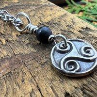 Triskele, Sterling Silver, Wax Seal Charm, Kilkenny Black Marble, Irish Celtic Jewelry, Pagan Art, Leather & Vegan Cords, Stainless Chains