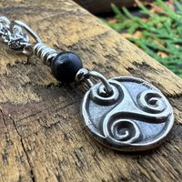 Triskele, Sterling Silver, Wax Seal Charm, Kilkenny Black Marble, Irish Celtic Jewelry, Pagan Art, Leather & Vegan Cords, Stainless Chains