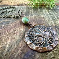 Celtic Tree of Life, Copper Pendant, Connemara Marble, Irish Celtic Jewelry, Crann Bethadh, 7th Wedding Anniversary, Hand Carved Art Jewelry