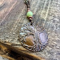 Celtic Tree of Life, Copper Pendant, Connemara Marble, Irish Celtic Spirals, Round Tree of Life, Crann Bethadh, Soul Harbor Jewelry, Artwork