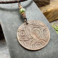 Celtic Tree of Life, Round Copper Pendant, Colorful Patina, Connemara Marble, Irish Celtic Spirals, Celtic Witch Goddess, Earthy Art Jewelry