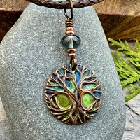 Celtic Tree of Life, Copper Pendant, Colorful Patina, Czech Glass, Irish Celtic Spirals, Celtic Witch Goddess, Earthy Rustic Art Jewelry