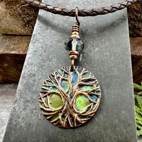 Celtic Tree of Life, Copper Pendant, Colorful Patina, Czech Glass, Irish Celtic Spirals, Celtic Witch Goddess, Earthy Rustic Art Jewelry