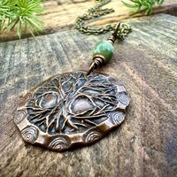 Celtic Tree of Life, Copper Pendant, Connemara Marble, Irish Celtic Jewelry, Crann Bethadh, 7th Wedding Anniversary, Hand Carved Art Jewelry
