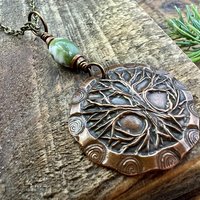 Celtic Tree of Life, Copper Pendant, Connemara Marble, Irish Celtic Jewelry, Crann Bethadh, 7th Wedding Anniversary, Hand Carved Art Jewelry