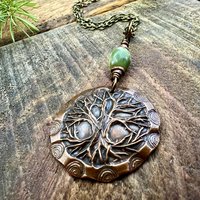 Celtic Tree of Life, Copper Pendant, Connemara Marble, Irish Celtic Jewelry, Crann Bethadh, 7th Wedding Anniversary, Hand Carved Art Jewelry