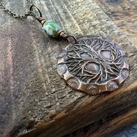 Celtic Tree of Life, Copper Pendant, Connemara Marble, Irish Celtic Jewelry, Crann Bethadh, 7th Wedding Anniversary, Hand Carved Art Jewelry