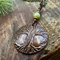Celtic Tree of Life, Copper Pendant, Connemara Marble, Irish Celtic Spirals, Round Tree of Life, Crann Bethadh, Soul Harbor Jewelry, Artwork