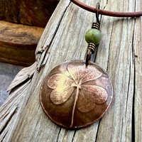 Shamrock Copper Pendant, Connemara Marble Necklace, Irish Celtic Spirals, Irish Clover, Leather Vegan Cords, Handmade in Door County WI