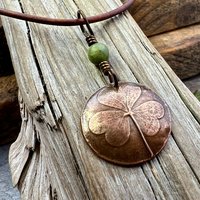 Shamrock Copper Pendant, Connemara Marble Necklace, Irish Celtic Spirals, Irish Clover, Leather Vegan Cords, Handmade in Door County WI