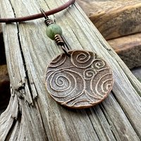 Shamrock Copper Pendant, Connemara Marble Necklace, Irish Celtic Spirals, Irish Clover, Leather Vegan Cords, Handmade in Door County WI