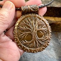 Tree of Life, Copper Tree Necklace, Irish Celtic Jewelry, Round Tree Pendant, Earthy Rustic Jewelry, Hand Carved, Tree Branches Roots