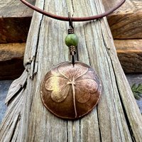 Shamrock Copper Pendant, Connemara Marble Necklace, Irish Celtic Spirals, Irish Clover, Leather Vegan Cords, Handmade in Door County WI
