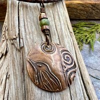 Copper Raven Pendant, Irish Celtic Jewelry, Connemara Marble, Pagan Wicca Necklace, Witch Necklace, Raven Moon, Anniversary Gifts, Spirals