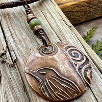 Copper Raven Pendant, Irish Celtic Jewelry, Connemara Marble, Pagan Wicca Necklace, Witch Necklace, Raven Moon, Anniversary Gifts, Spirals