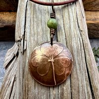 Shamrock Copper Pendant, Connemara Marble Necklace, Irish Celtic Spirals, Irish Clover, Leather Vegan Cords, Handmade in Door County WI