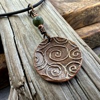 Shamrock Copper Pendant, Connemara Marble Necklace, Irish Celtic Spirals, Irish Clover, Leather Vegan Cords, Handmade in Door County WI