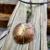 Shamrock Copper Pendant, Connemara Marble Necklace, Irish Celtic Spirals, Irish Clover, Leather Vegan Cords, Handmade in Door County WI