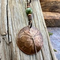 Shamrock Copper Pendant, Connemara Marble Necklace, Irish Celtic Spirals, Irish Clover, Leather Vegan Cords, Handmade in Door County WI