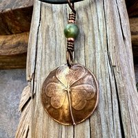 Shamrock Copper Pendant, Connemara Marble Necklace, Irish Celtic Spirals, Irish Clover, Leather Vegan Cords, Handmade in Door County WI