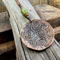 Shamrock Pendant, Connemara Marble Necklace, Irish Celtic Spirals, Copper 7th Anniversary, Irish Clover, Leather Vegan Cords, Heart Love