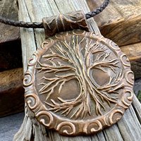 Tree of Life, Copper Tree Necklace, Irish Celtic Jewelry, Round Tree Pendant, Earthy Rustic Jewelry, Hand Carved, Tree Branches Roots