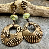 Bronze Hoops, Fern Earrings, Faceted Czech Glass, Hypoallergenic Ear Wires, Earthy Boho, Rustic Jewelry, Botanical, Two Sided Earrings