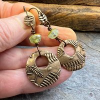 Bronze Hoops, Fern Earrings, Faceted Czech Glass, Hypoallergenic Ear Wires, Earthy Boho, Rustic Jewelry, Botanical, Two Sided Earrings