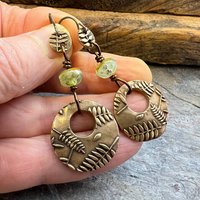 Bronze Hoops, Fern Earrings, Faceted Czech Glass, Hypoallergenic Ear Wires, Earthy Boho, Rustic Jewelry, Botanical, Two Sided Earrings