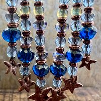 Crescent Moon & Stars, Copper Chandelier Earrings, Czech Glass Beads, Waxing Waning Moon, Moon Goddess, Pagan Wiccan, Celestial Jewelry