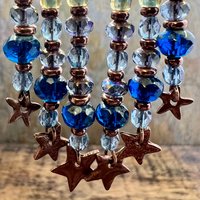 Crescent Moon & Stars, Copper Chandelier Earrings, Czech Glass Beads, Waxing Waning Moon, Moon Goddess, Pagan Wiccan, Celestial Jewelry